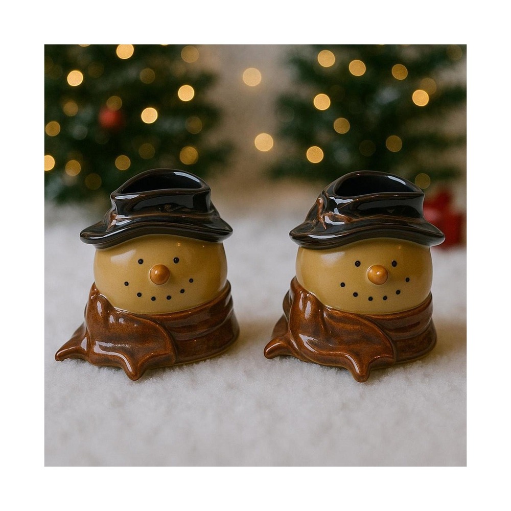 Snowman‎ Salt and Pepper Shakers Sz 3" Brown Ceramic Holiday Decor
